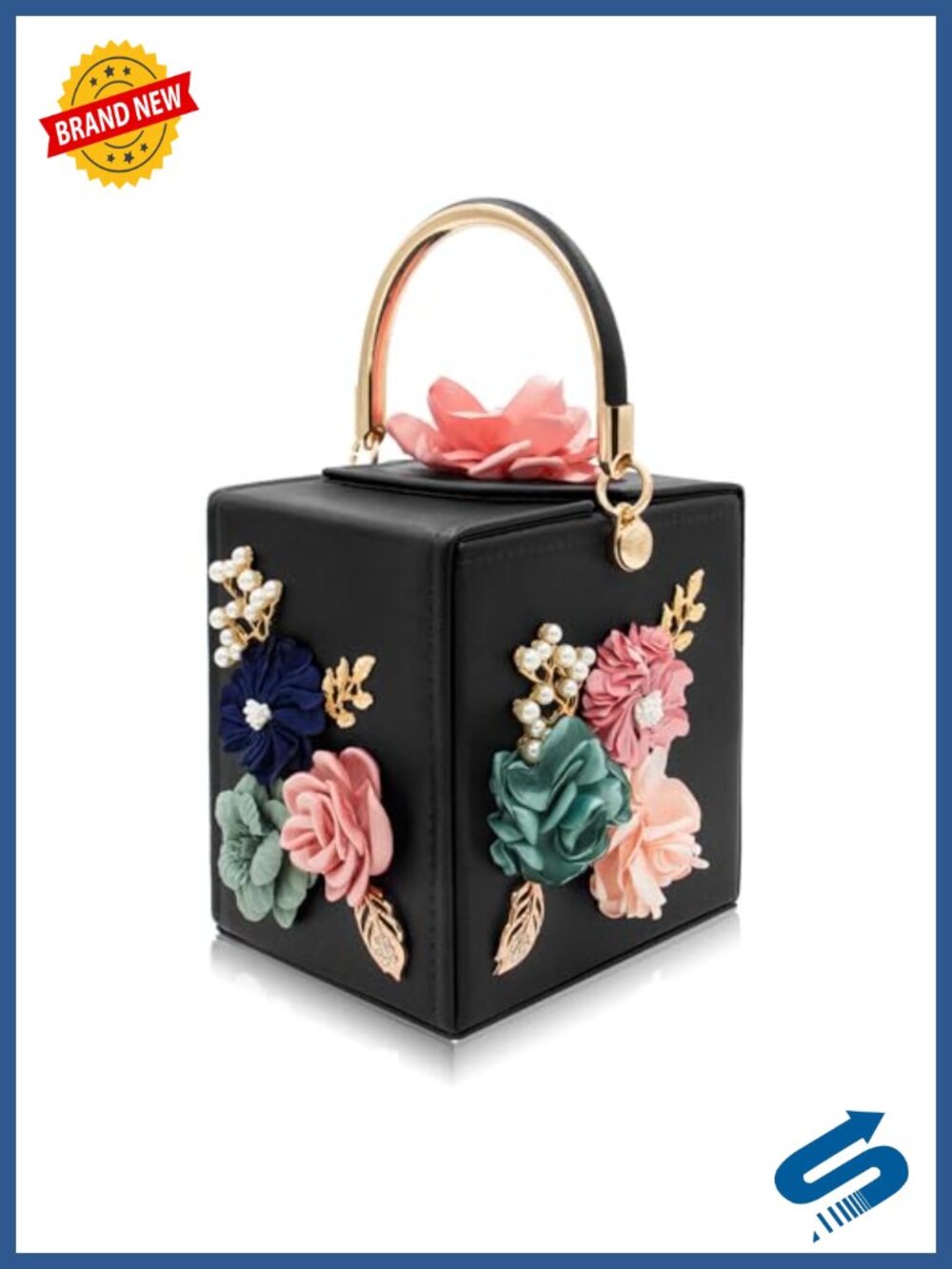 Floral Clutch Evening Bag Faux Leather Chain Strap Handbag